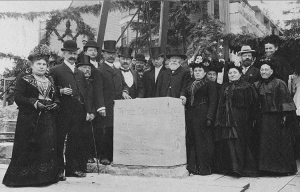 Esther Levy and others at the cornerstone laying ceremony for Temple De Hirsch on Boylston Avenue, Seattle, 