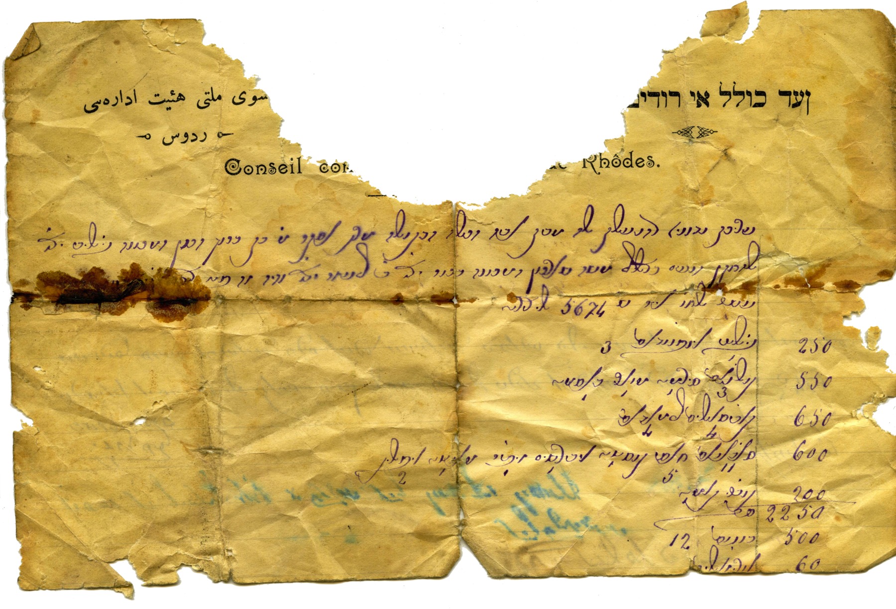 Rhodes Jewish community dowry assessments