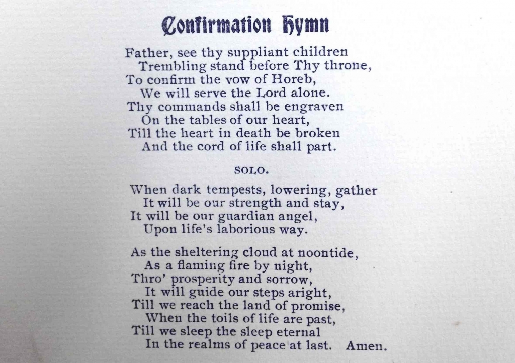 The Confirmation Hymn from the 1901 Temple De Hirsch Ceremony of Confirmation Program