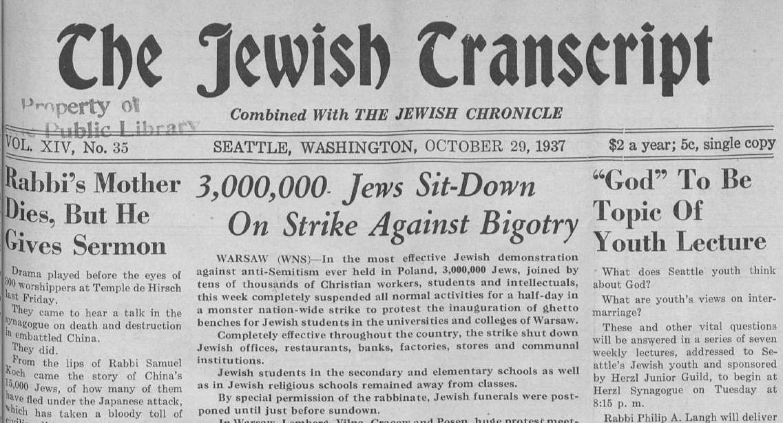 Newspapers. Documents page 3 - Seattle's Jews in the Great Depression
