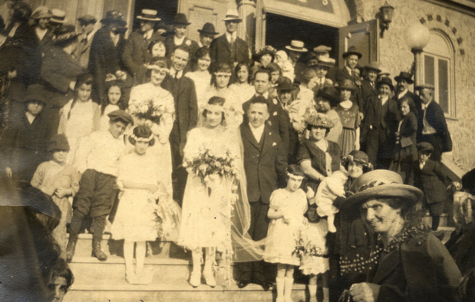 Joseph Benbeniste and Margaret Albohaire wedding photograph at Congregation Ezra Bessaroth, 15th Ave. and E. Fir Street, Seattle, WA
