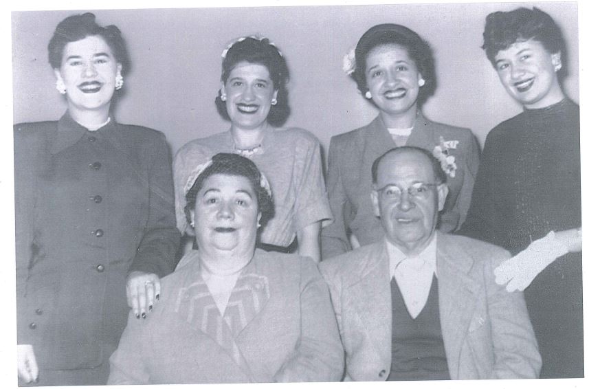 The Behar family in Seattle, 1954. Front row: Rebecca and Leon Behar. Back row: Daughters Matilda, Lena, Sara, and Josephine. Courtesy of Robin Agoado Roberts.
