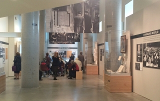 A tour group in the main exhibition space at the Holocaust Center for Humanity in downtown Seattle. Photo Credit Katja Schatte.