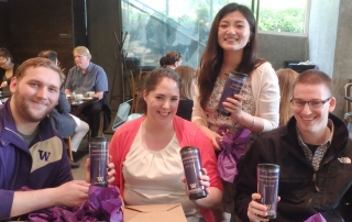 Jewish Studies majors at a lunch celebration, June 2015. From left: Chase Landrey, Katy Stoner, Dawn (Hui) Yang, and Josh Etsekson.