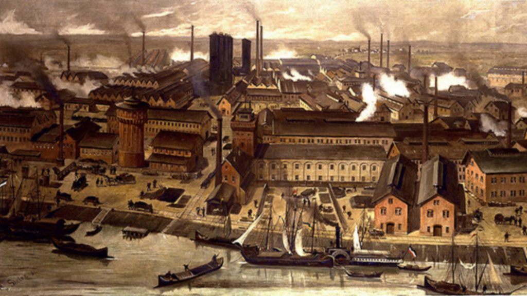 Painting of factories in German city