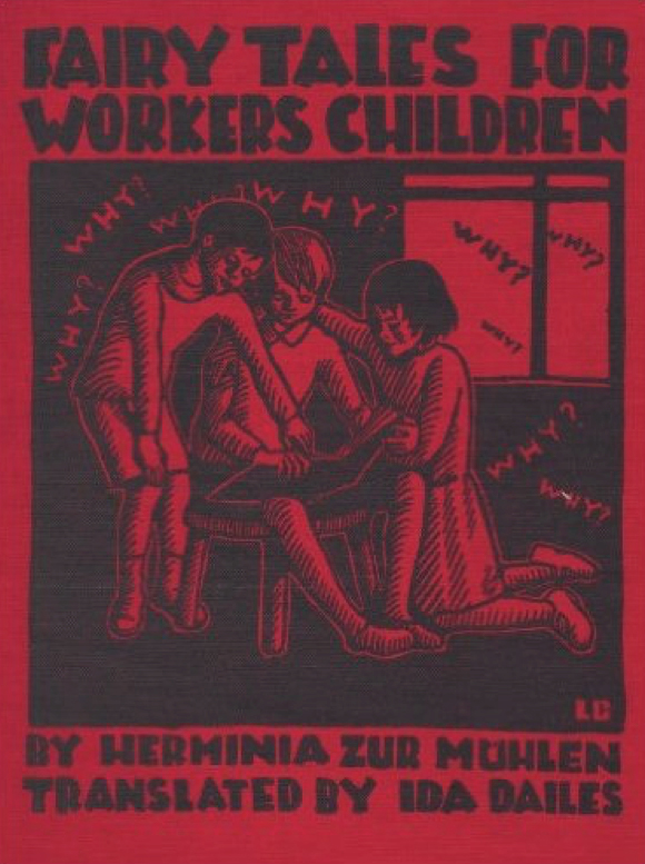 Red print cover showing three children gathered around a book, asking "Why?"