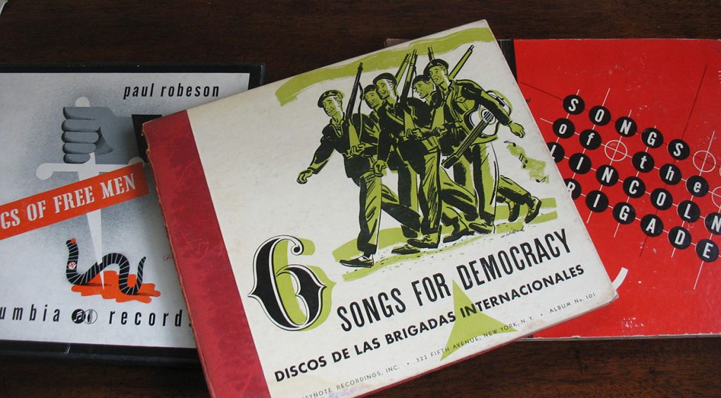 The jackets for records: Songs of Free Men by Paul Robeson; 6 Songs for Democracy; Songs of the Lincoln Brigade