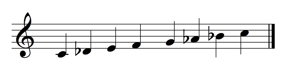 Musical notation showing the notes that make up "Ahava Rabbah," including several flat notes