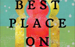 Cover of "The Best Place on Earth," showing an abstract representation of the entryway to a Middle Eastern building in red and gold, on a gold-flecked green background