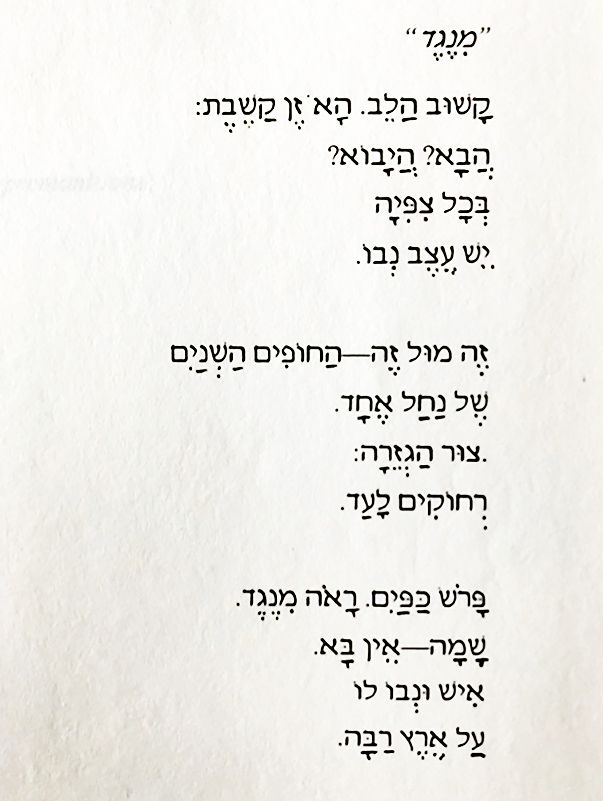 Printed-out page shows the poem in Hebrew print, including marks for vowels