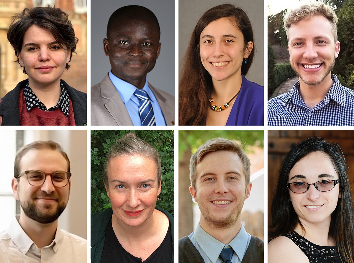 A collage showing the portraits of the eight 2019-2020 graduate fellows in Jewish studies