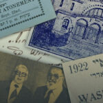 Collage of historic documents from Sephardic Seattle, including photographs, High Holidays tickets, and stamps and letters
