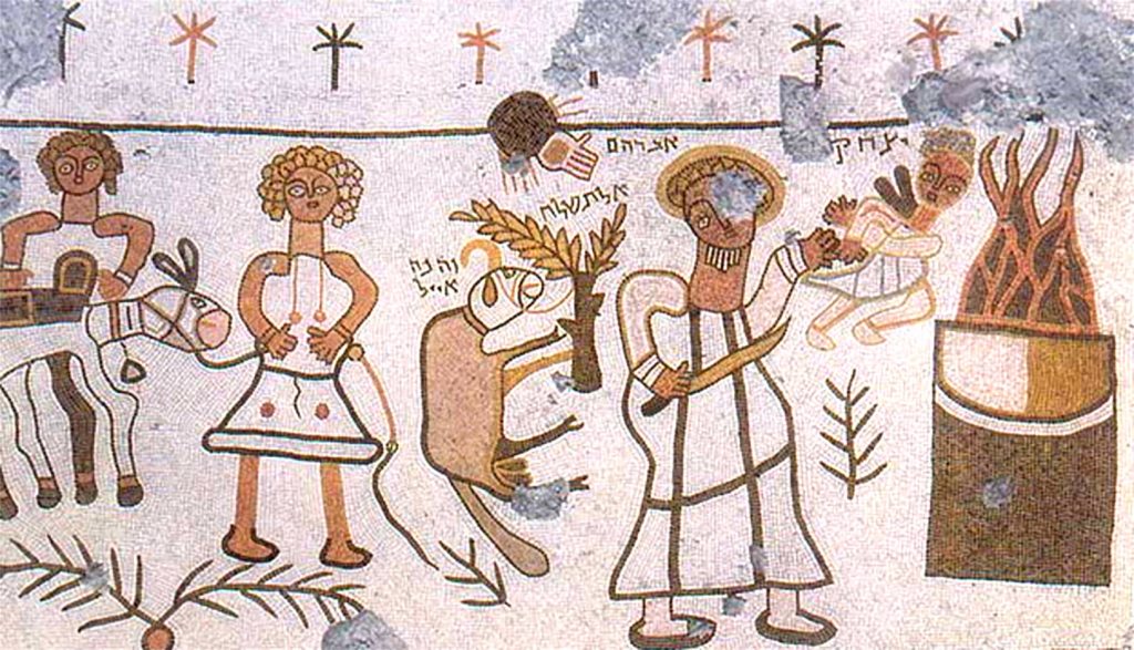 Mosaic showing stylized version of the Isaac/Abraham story