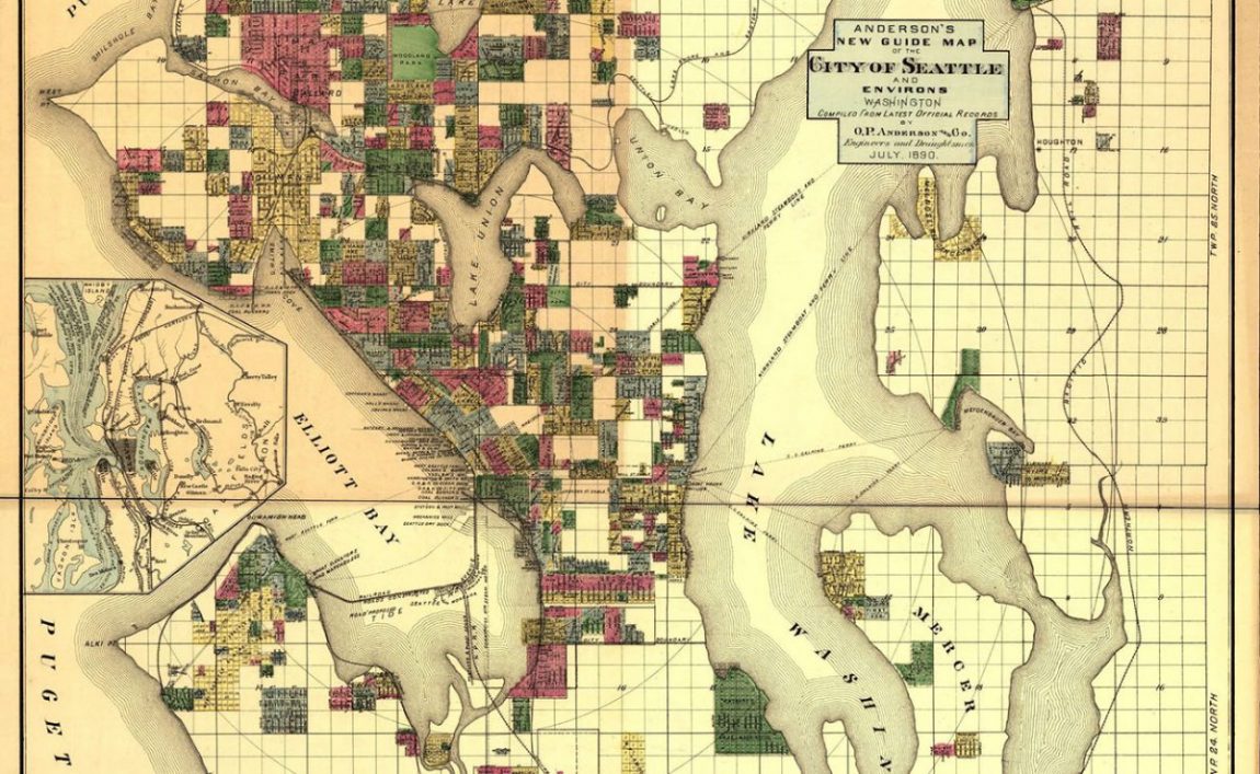 Historic map showing the city of Seattle in 1890