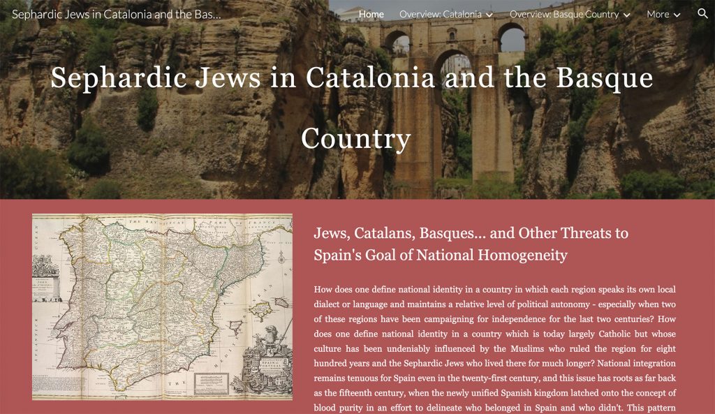 Screencap of website homepage with "Sephardic Jews in Catalonia and the Basque" in its top banner