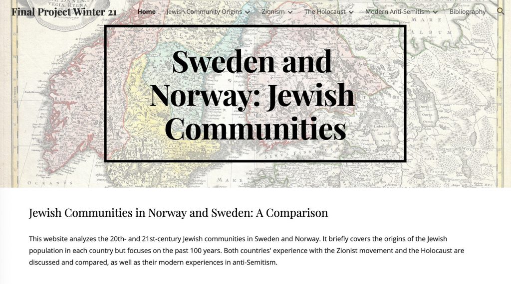Screencap of website homepage with "Sweden and Norway: Jewish Communities" in its top banner