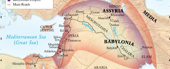Map showing the Middle East and Mediterranean that shows the territory associated with the Assyrian and Babylonian Empires