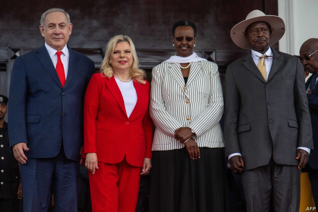 Ugandan President Yoweri Museveni and First Lady Janet Museveni pose for photo with Israeli Prime Minister Benjamin Netanyahu and his wife Sara Netanyahu