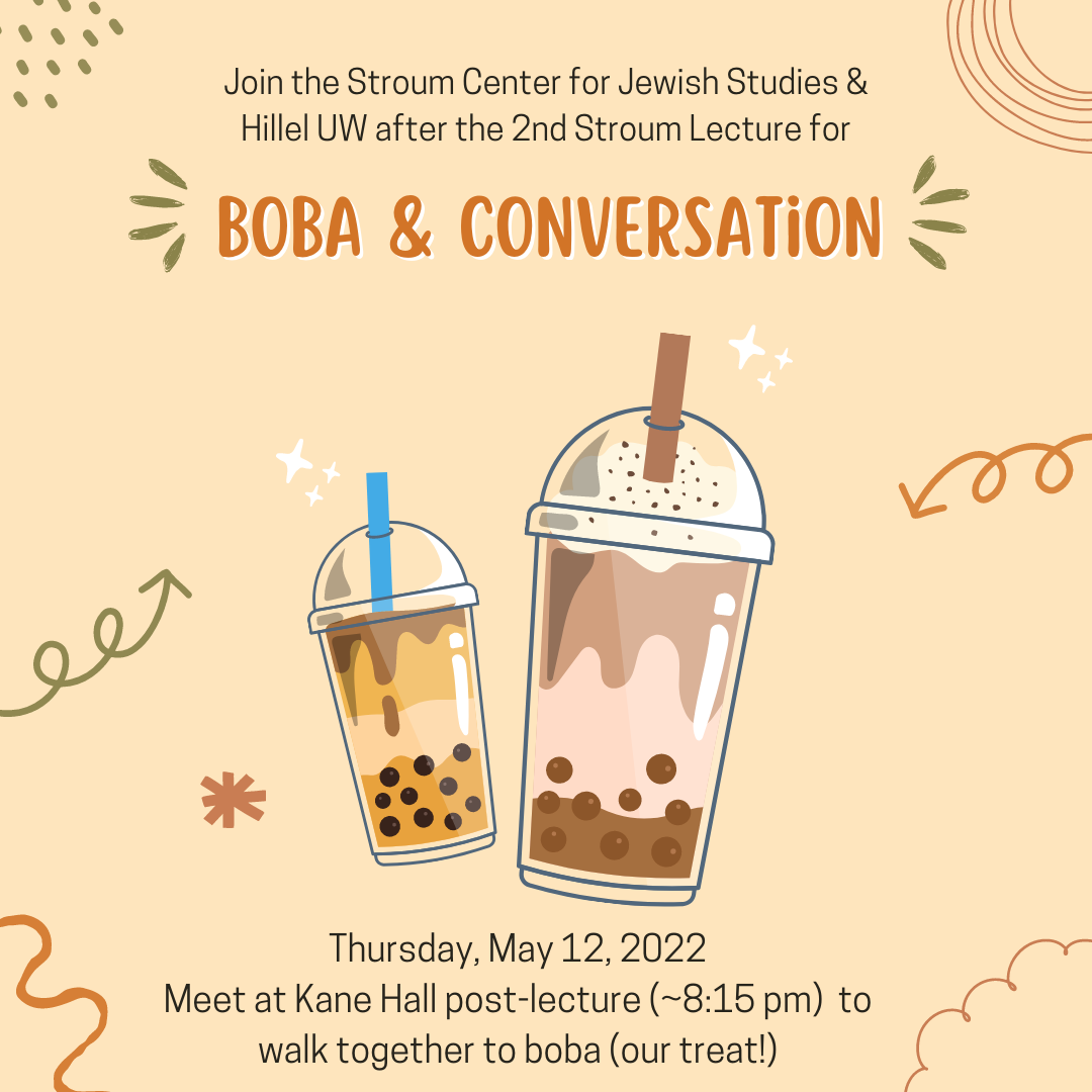 Graphic showing two bubble tea cups and the label "Boba and Conversation"