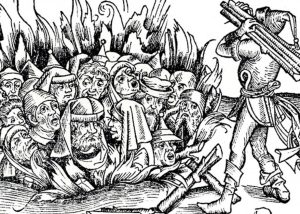 sketch of Jews being burned alive during the Black Death