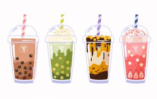 colorful sketch of 4 boba drinks