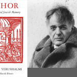 "Zakhor" Jewish History and Jewish Memory book cover next to B&W portrait of author Yosef Hayim Yerushalmi