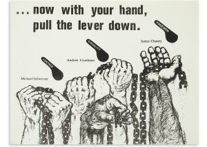 Poster showing hands holding broken chains