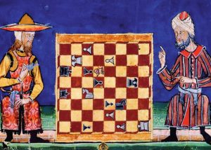 13th century painting from Spain of a Jew and Muslim playing chess