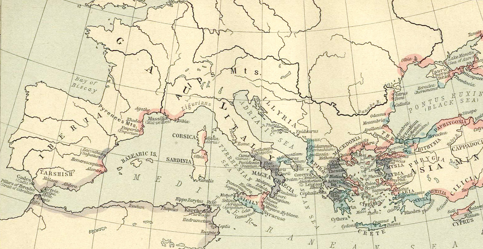 Historic map of Iberia and the Mediterranian Sea