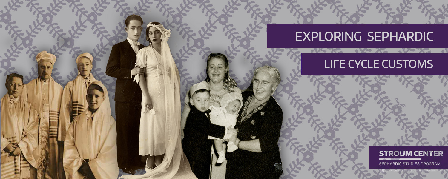 Banner showing collage of historic photos from a Sephardic bar mitsva, wedding, and baby naming