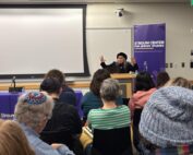 Miriam Udel speaks at the Jan. 28 lecture “Umbrella Sky – Modern Jewish Worldmaking Through Yiddish Children’s Literature.” Photo by Madison Morgan